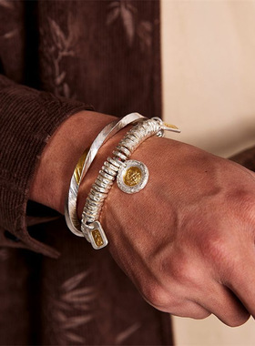 錾刻吉言黄财神盘缠手链手工编织男士霸气ins包金手绳手串礼物