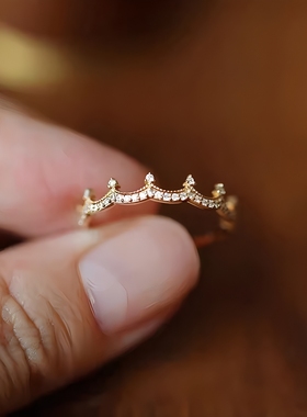 精致皇冠戒指女法式轻奢宫廷风开口可调节食指戒时尚气质锆石指环
