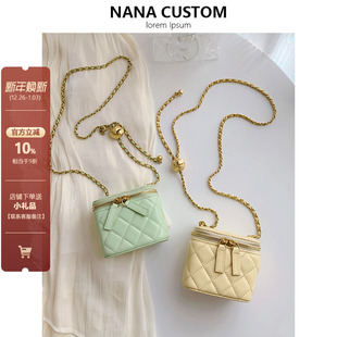 小香风菱格链条金球盒子包单肩斜挎小方包女高级质感迷你口红小包