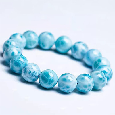 收藏级天然海纹石手链一物一图拉利玛海纹石宝石珠子串珠手串男女