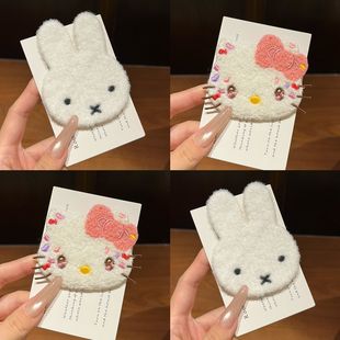自制米菲兔kt猫毛绒卡通发帖刘海贴甜美少女无痕魔术贴发饰