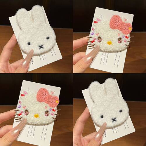 自制米菲兔kt猫毛绒卡通发帖刘海贴甜美少女无痕魔术贴发饰