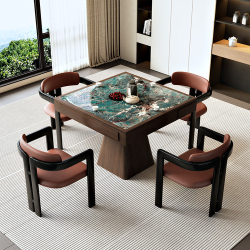 高端掼蛋实木岩板八仙棋牌桌椅