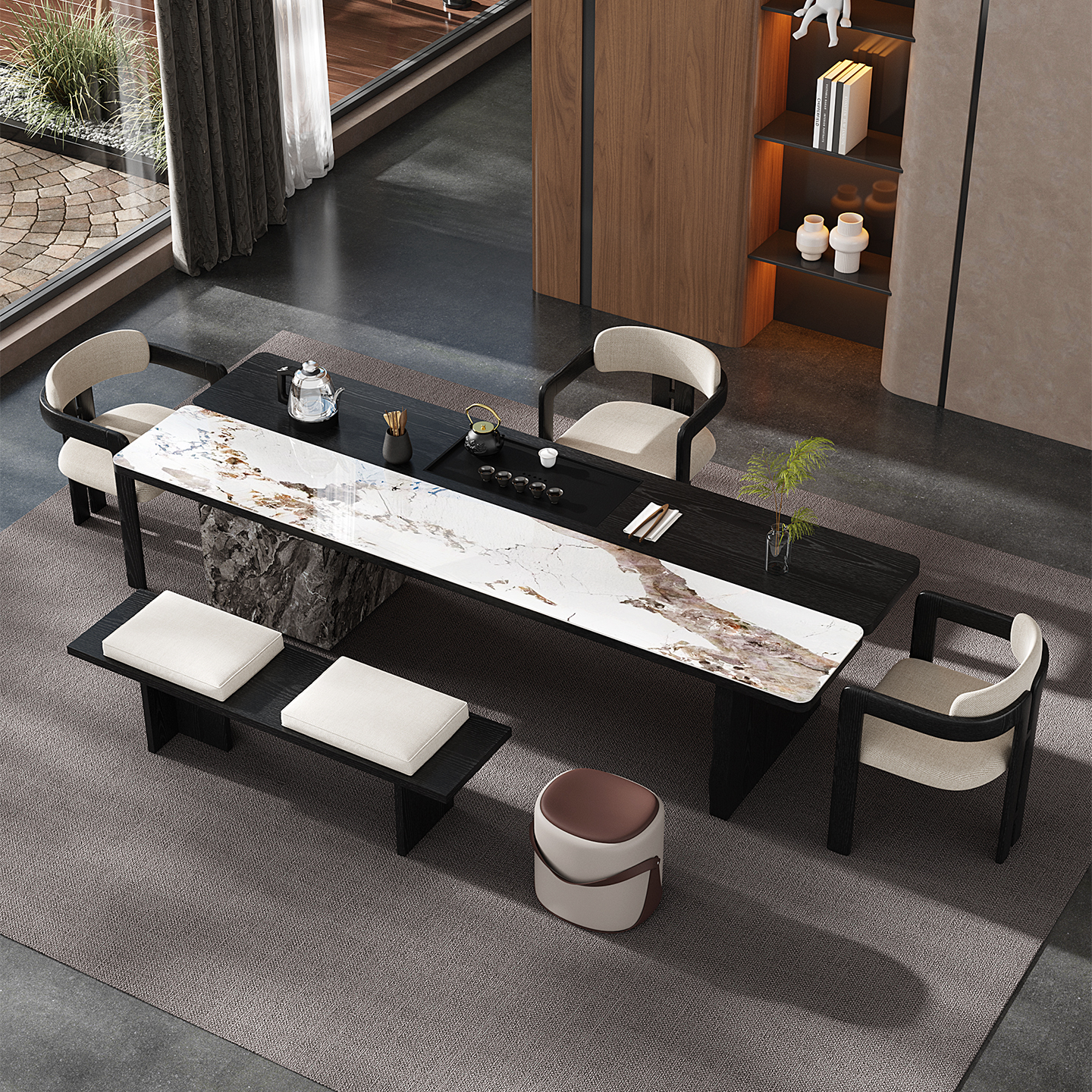 实木岩板茶桌椅办公室接待茶台