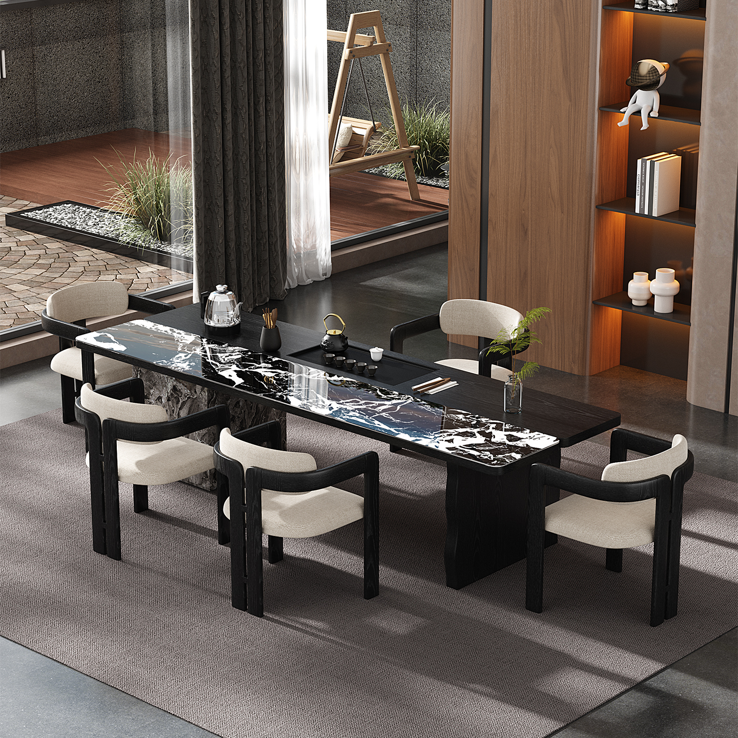 意式极简高级感岩板茶桌椅组合