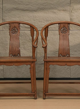 明代黄花梨透雕麒麟纹圈椅（一对）明式古董家具海南黄花梨椅子