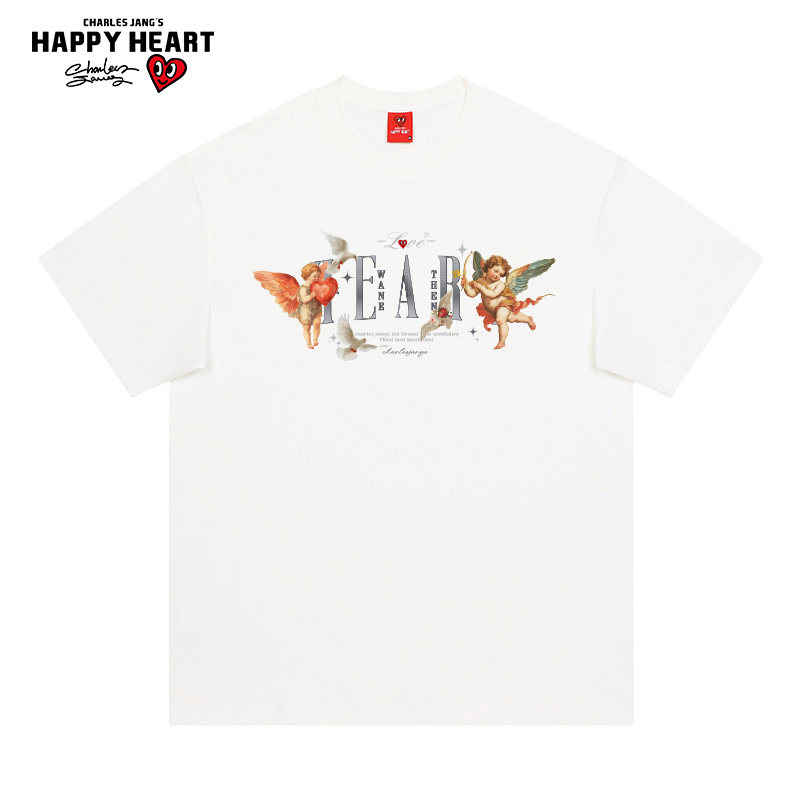查尔斯桃心 美式复古短袖t恤男女夏季丘比特宽松纯棉半袖2026新款