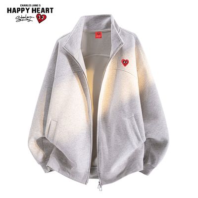 查尔斯桃心解构拼接立领开衫卫衣