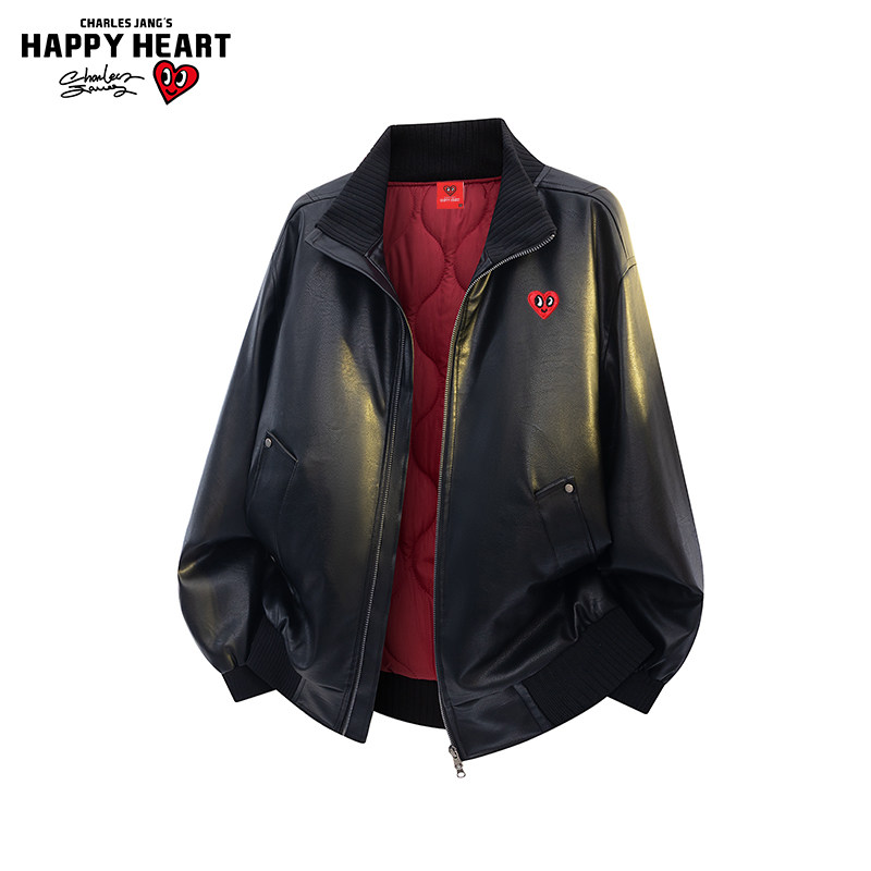 查尔斯桃心防风保暖皮衣棉服夹克