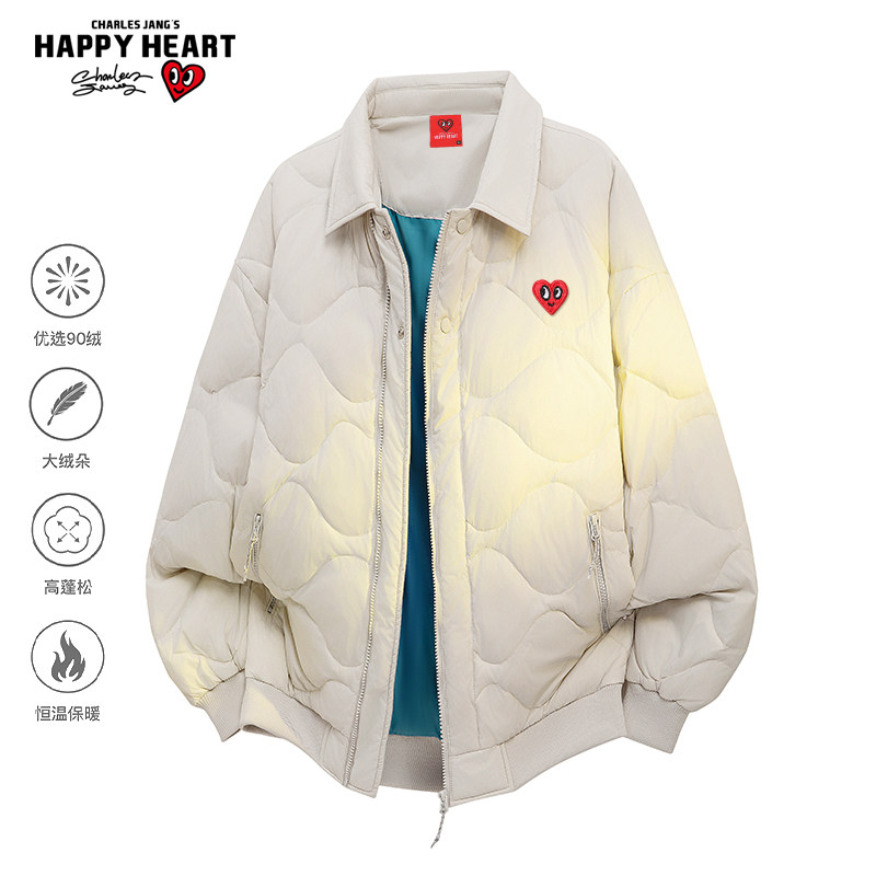 查尔斯桃心新款翻领羽绒服夹克男女三防90鸭绒冬季爱心宽松外套,男装,羽绒服,淘宝优惠券,粉丝福利购,淘宝优惠卷
