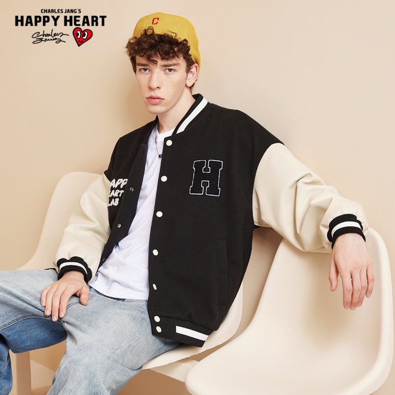 charles jangs happy heart/查尔斯桃心春秋夹克刺绣外套棒球服