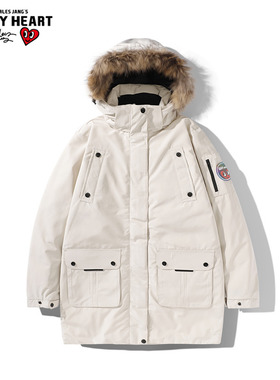 CHARLES JANG'S查尔斯桃心毛领派克休闲中长款羽绒服外套男女同款