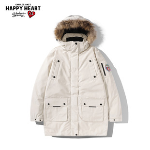 CHARLES JANG'S查尔斯桃心毛领派克休闲中长款羽绒服外套男女同款