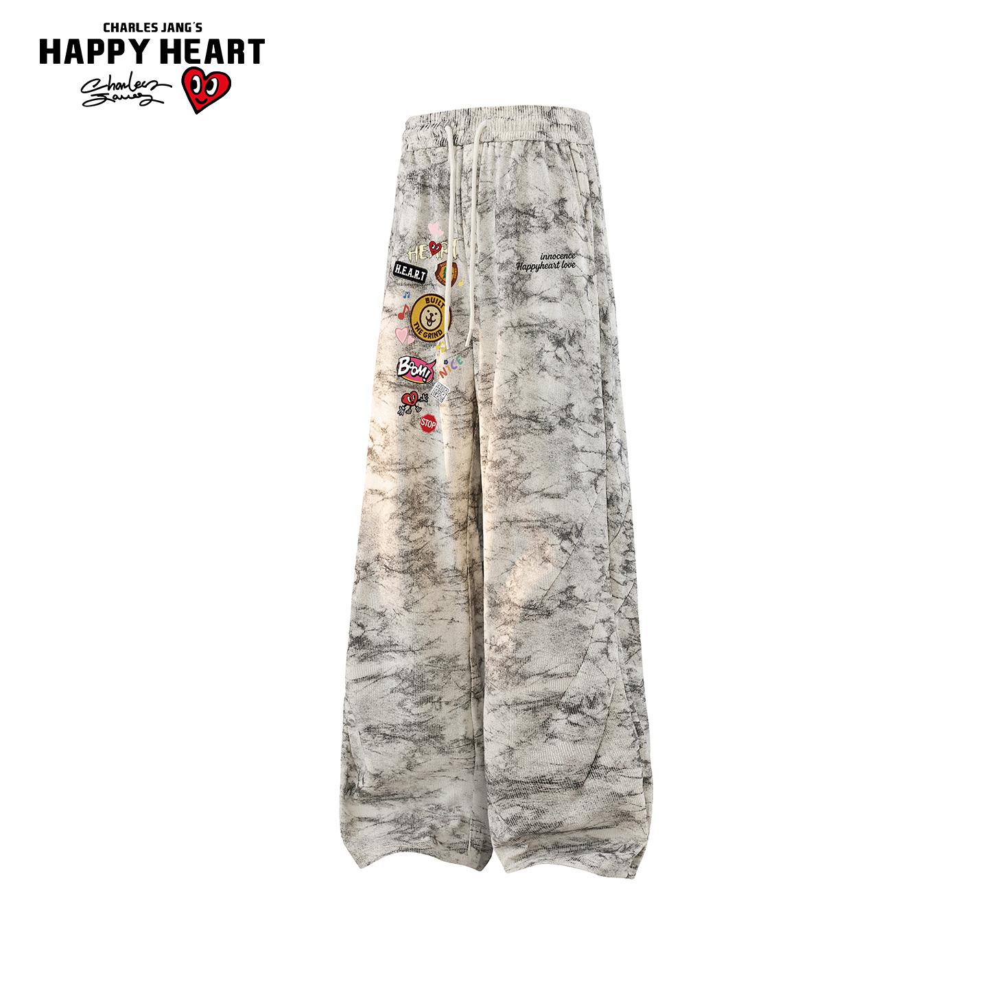 查尔斯桃心美式高街扎染裤子男女秋冬季潮牌宽松卫裤休闲阔腿长裤