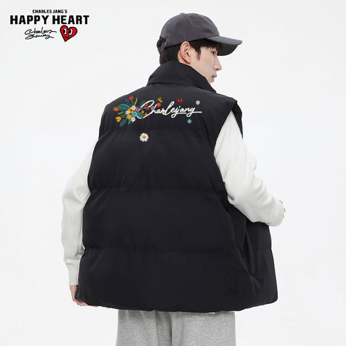 查尔斯桃心花卉印花羊羔绒马甲男