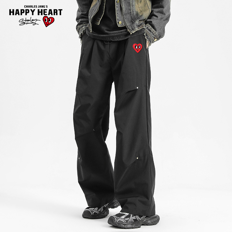 查尔斯桃心2025年春秋新款垂感直筒宽松大码钮钉设计感休闲长裤男