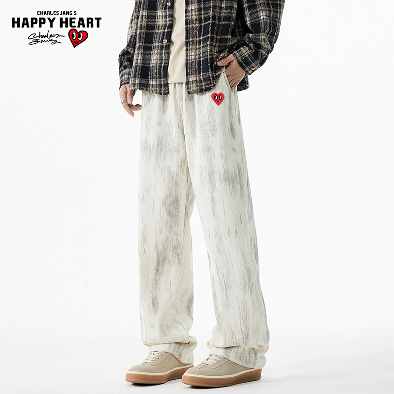 查尔斯桃心扎染加厚加绒休闲长裤
