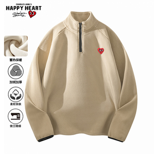 查尔斯桃心美式立领半拉链卫衣男女秋冬季爱心刺绣德绒保暖上衣潮