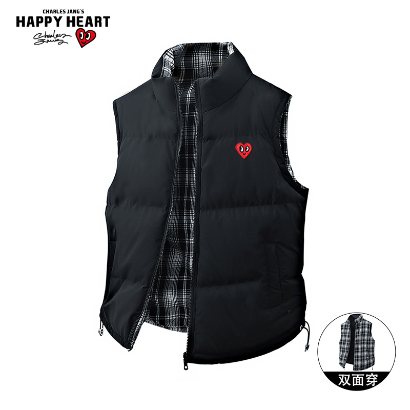 查尔斯桃心双面穿格纹立领马甲男