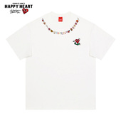 美式 纯棉短袖 t恤男情侣卡通花卉项链夏季 查尔斯桃心 宽松圆领半袖