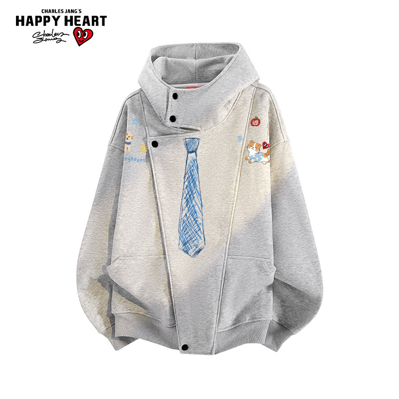 查尔斯桃心小猫涂鸦领带休闲连帽卫衣男女新款春秋季百搭运动外套,男装,卫衣,淘宝优惠券,粉丝福利购,淘宝优惠卷