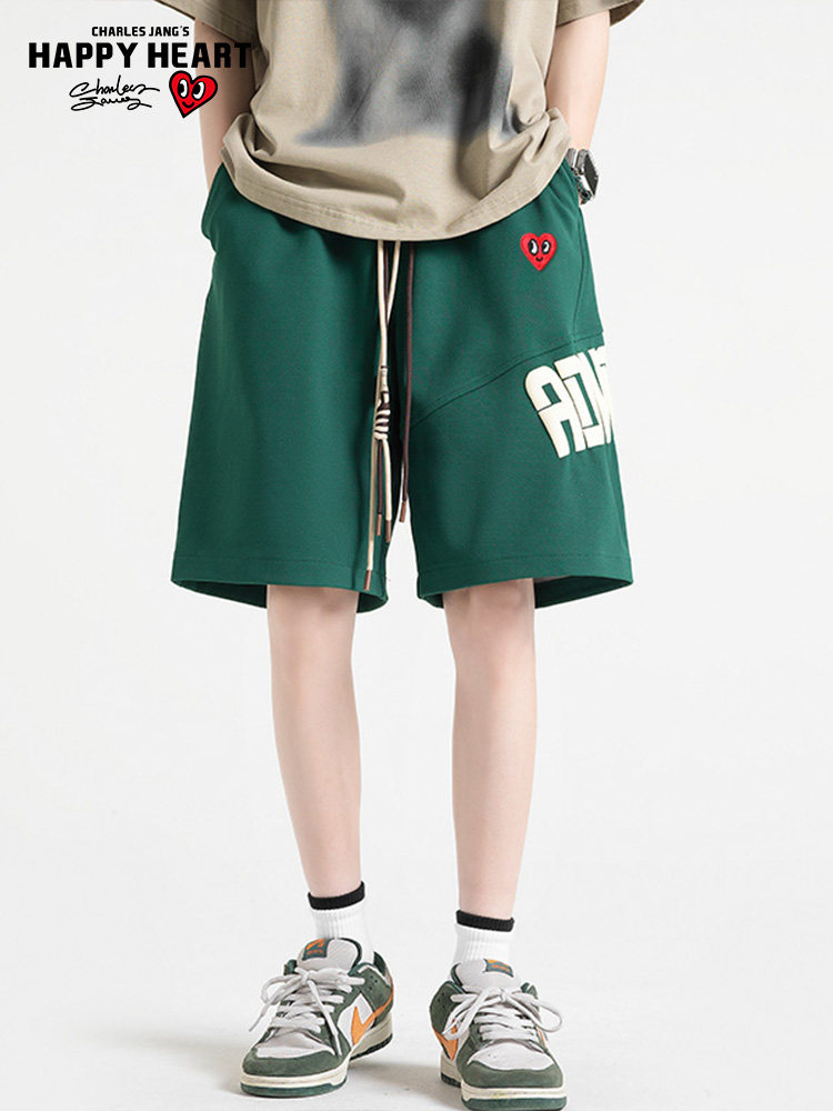 CHARLES HEARTS AMERICAN SHORTS MENS SUMMER 2024 STEEL PRINTED LETTERING LOOSE CASUAL THIN CROPPED PANTS