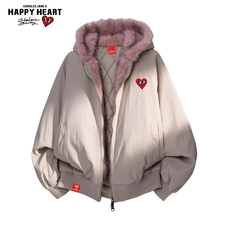 查尔斯桃心潮牌座山雕棉衣男外套