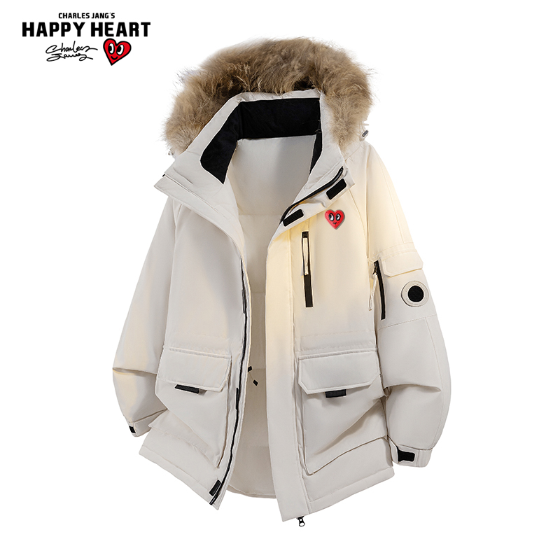 查尔斯桃心 美式大毛领羽绒服男冬季加厚保暖御寒派克服情侣