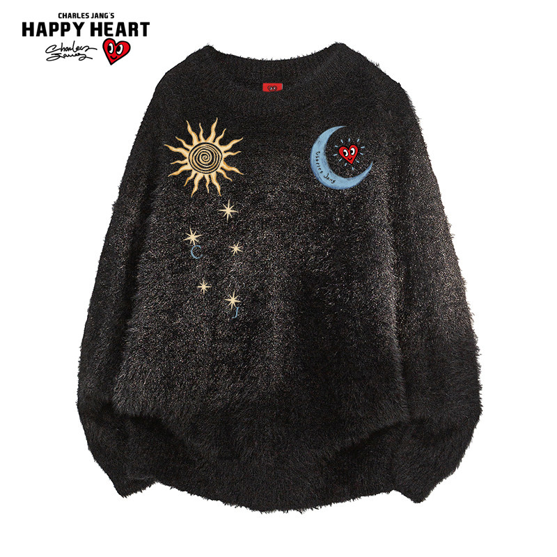 查尔斯桃心仿貂绒图案印花毛衣男