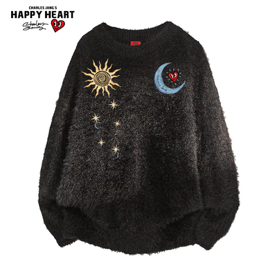 查尔斯桃心仿貂绒图案印花毛衣男