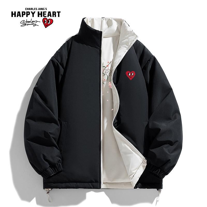 查尔斯桃心美式双面穿立领棉衣男
