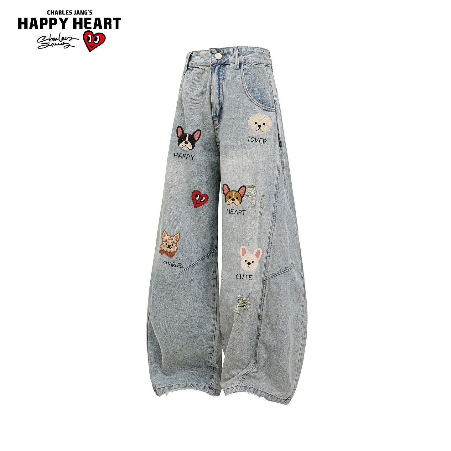 查尔斯桃心牛仔裤子男女春秋复古百搭弯刀裤阔腿宽松运动休闲长裤,男装,牛仔裤,淘宝优惠券,粉丝福利购,淘宝优惠卷