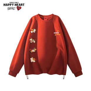 查尔斯桃心马年2026新款红色圆领卫衣男女新款春秋季百搭休闲衣服