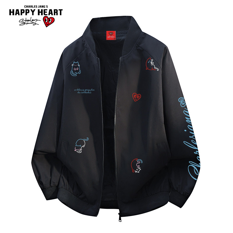 查尔斯桃心 美式复古棒球领夹克男女春秋季宽松情侣休闲百搭外套