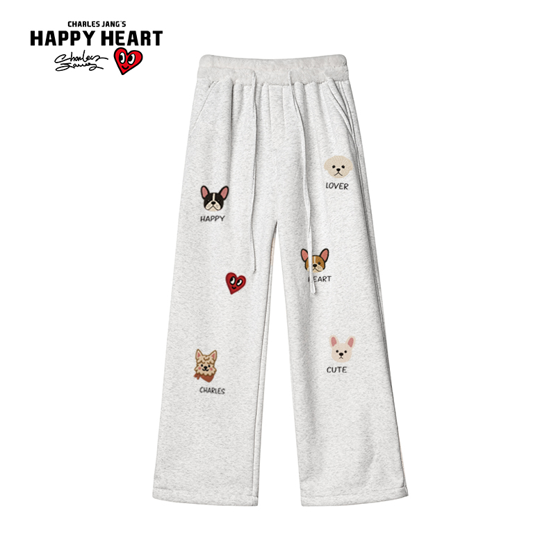 查尔斯桃心冬季新款加绒休闲裤男