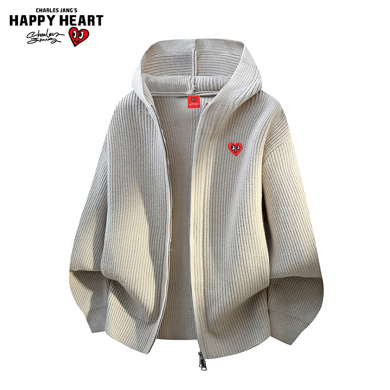 查尔斯桃心美式连帽开衫毛衣男女秋冬季潮牌宽松舒适慵懒针织外套