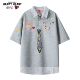 查尔斯桃心 上衣 T恤男女宽松半袖 领带涂鸦格纹拼接衬衫 领透气短袖