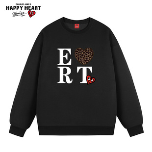 查尔斯桃心 美式豹纹爱心印花圆领卫衣男女款春秋季高街长袖上衣