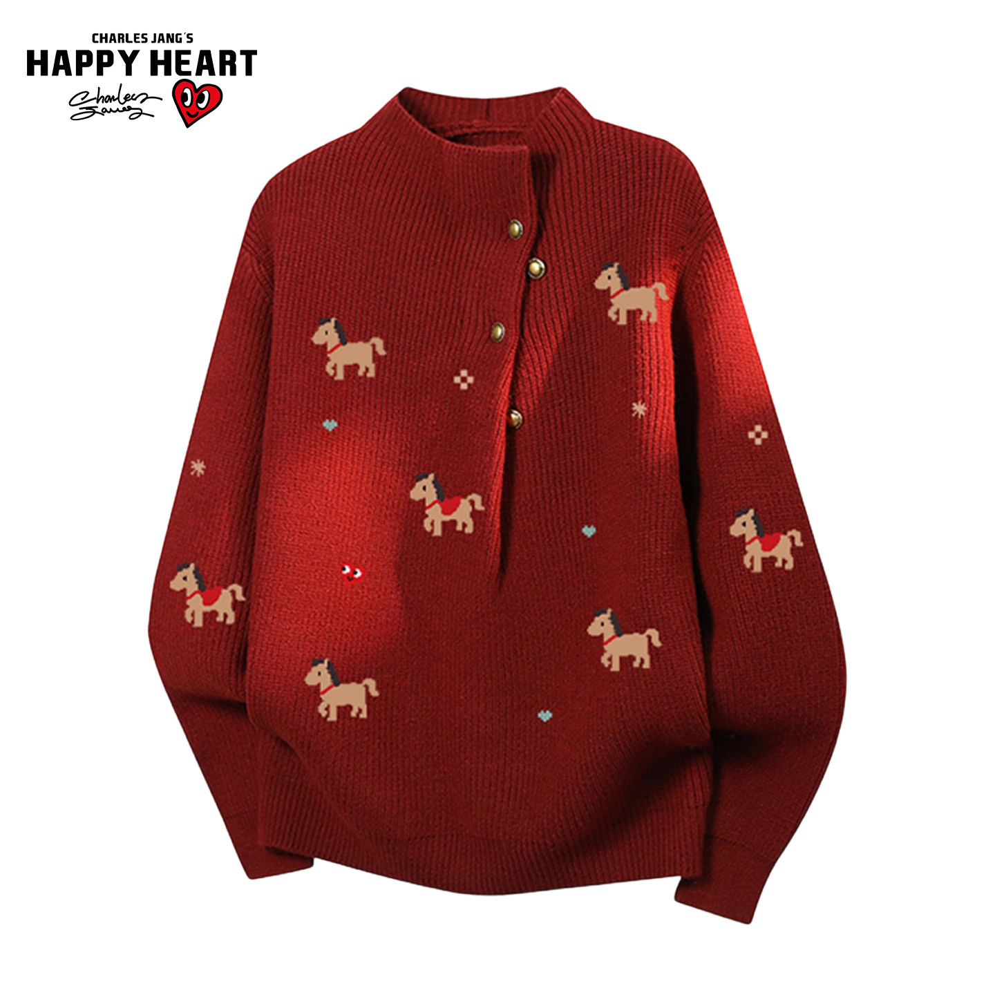 查尔斯桃心2026马年新款半高领保暖针织衫上衣男女冬季休闲毛衣潮,男装,针织衫/毛衣,淘宝优惠券,粉丝福利购,淘宝优惠卷