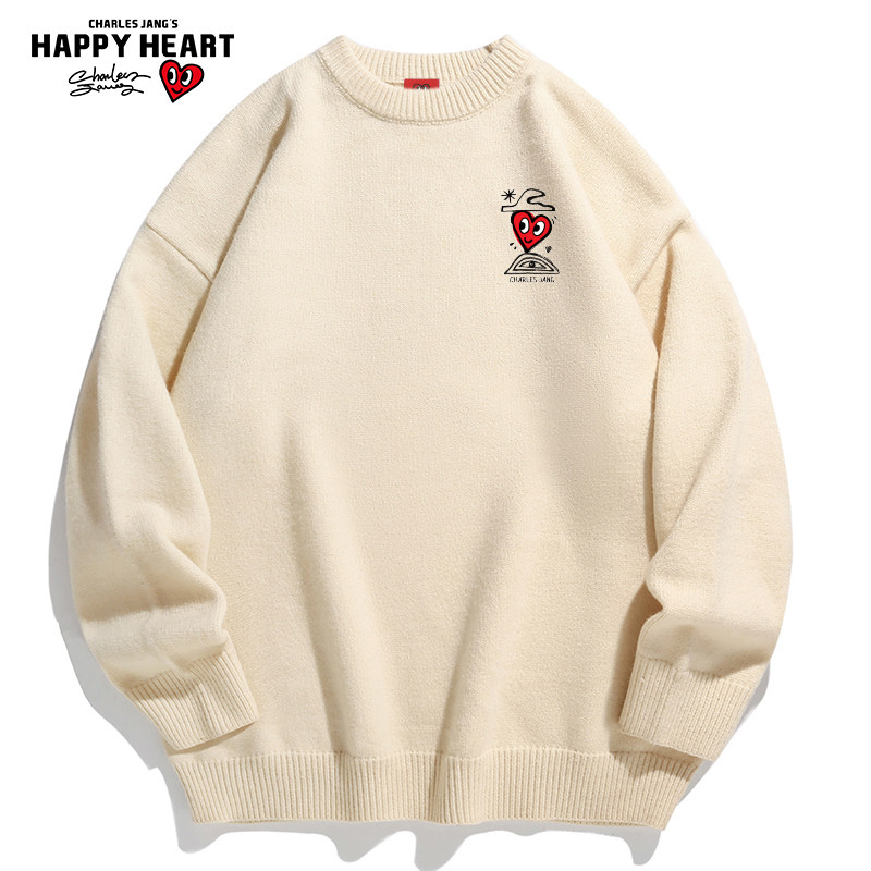 查尔斯桃心 软糯爱心印花圆领毛衣男女秋冬季加厚保暖内搭针织衫