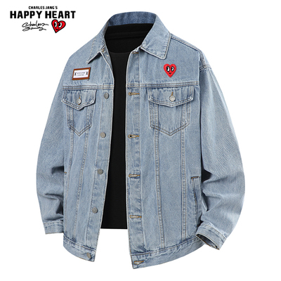 查尔斯桃心 蓝色牛仔外套男女春秋季美式复古风极简百搭外套夹克