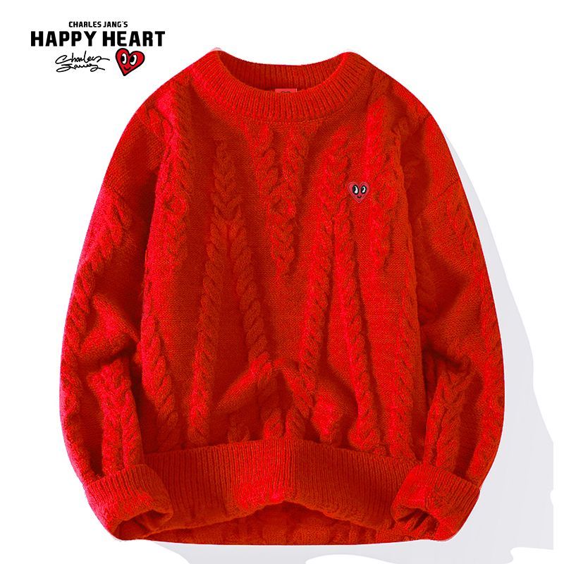 查尔斯桃心新年春节加绒圆领毛衣