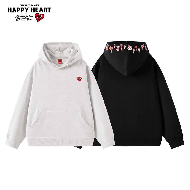 查尔斯桃心 美式重磅纯棉连帽卫衣男春秋季简约宽松休闲长袖外套