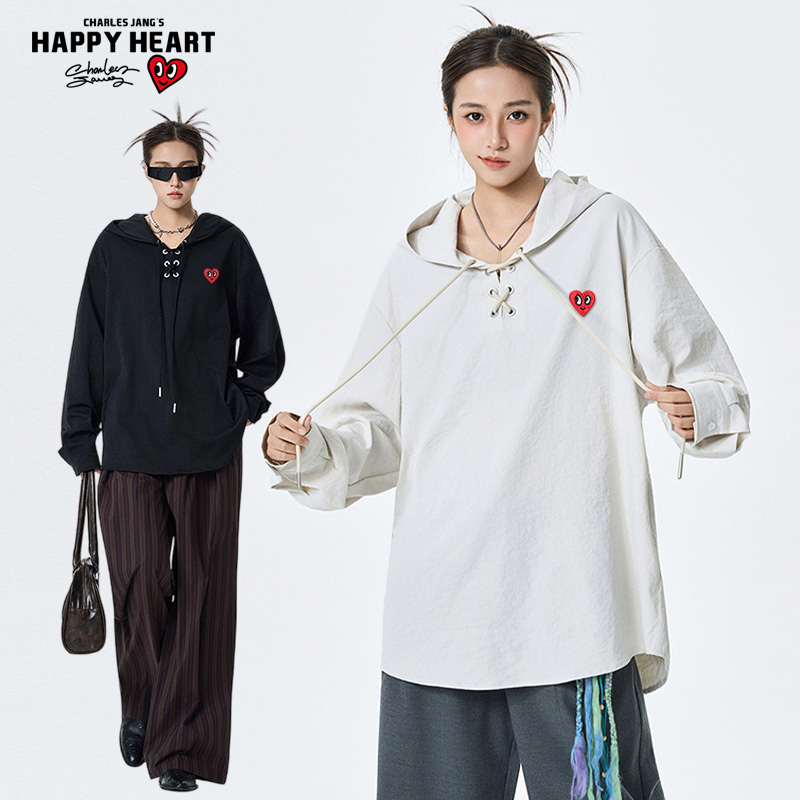 查尔斯桃心色V领系带卫衣男外套