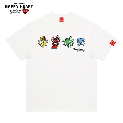 查尔斯桃心彩色卡通涂鸦短袖T恤