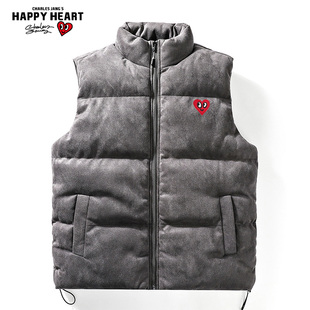 冬季 2025新款 宽松立领纯色马甲 加绒加厚棉服背心男士 查尔斯桃心