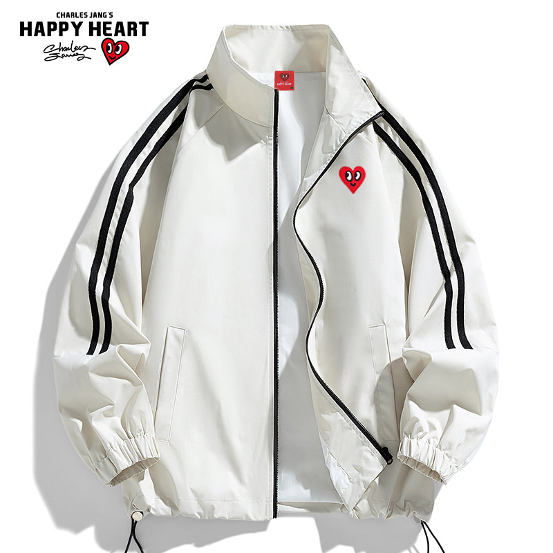 查尔斯桃心 条纹防风立领运动夹克男2026新款春秋季宽松情侣外套