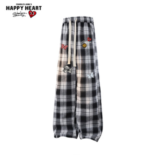 加绒情侣宽松休闲防风防寒直筒卫裤 查尔斯桃心休闲长裤 男2025冬季