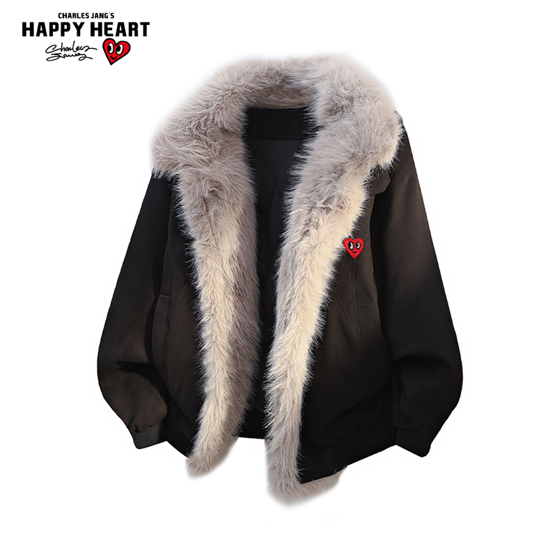 查尔斯桃心毛领休闲棉服男士冬季加厚保暖棉