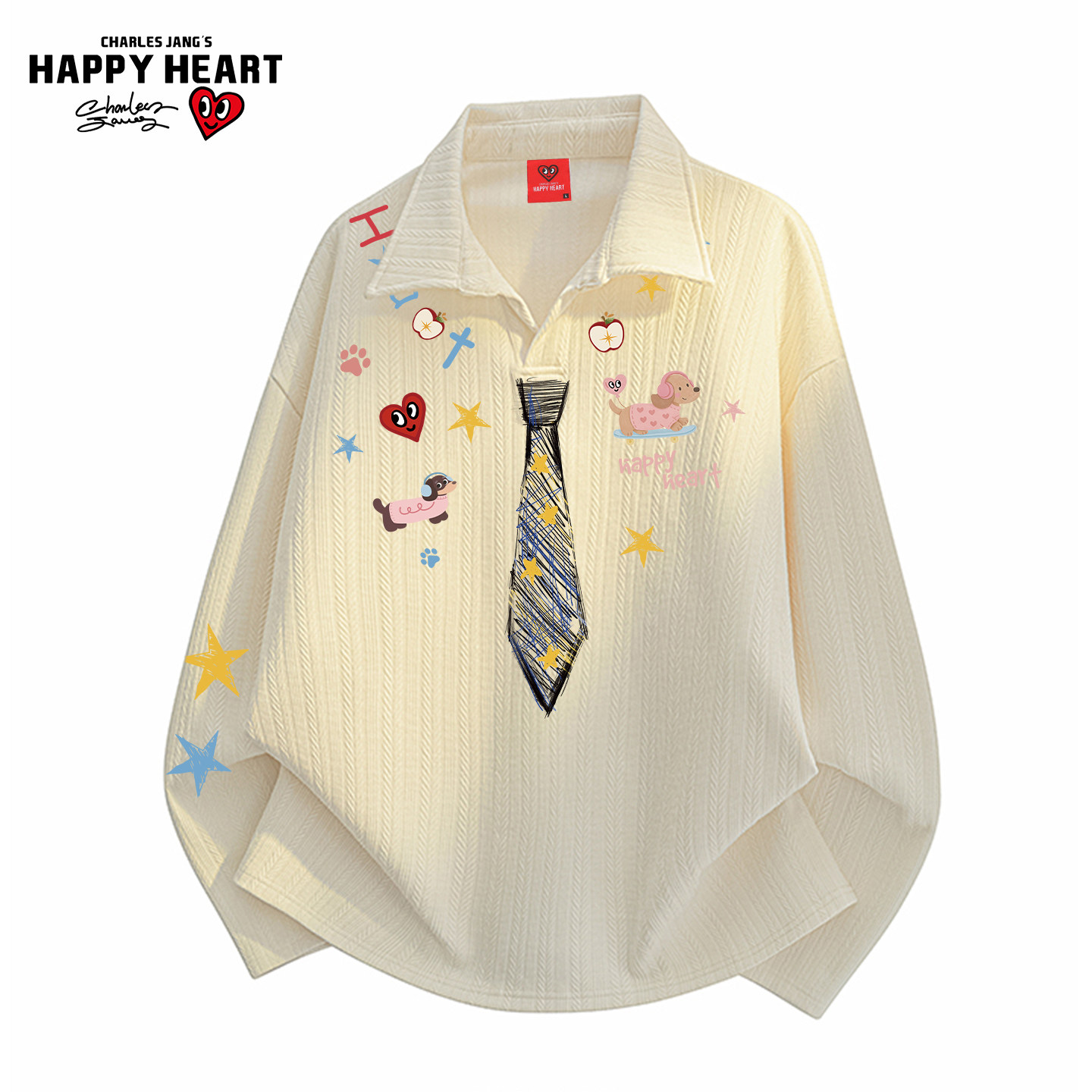 查尔斯桃心美式麻花纹理V领卫衣男女春秋季新款潮牌百搭情侣上衣